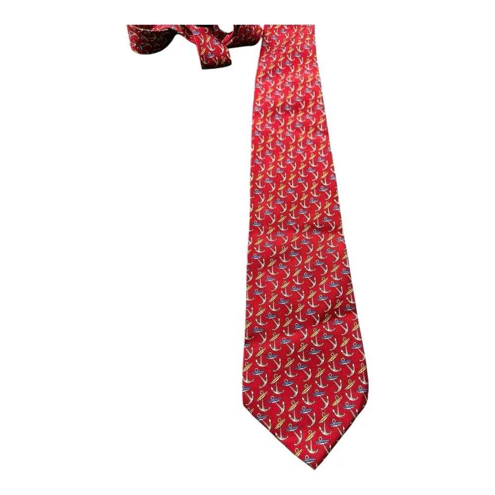 Salvatore Ferragamo Red Anchor AOP Pure Silk Men's Tie 3.5 Inch‎ Width NWT